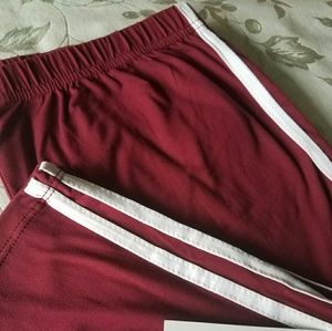 Solid Burgundy & White Stripe Buskins Leggings NWT
